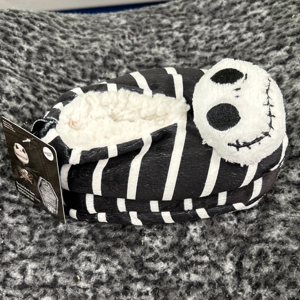 The Nightmare Before Christmas Black and White Striped Slippers Boys Sz S-XS New